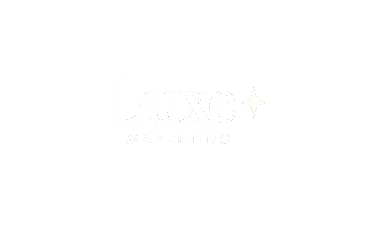 White Luxe Marketing logo with elegant serif typography and minimalist star icon